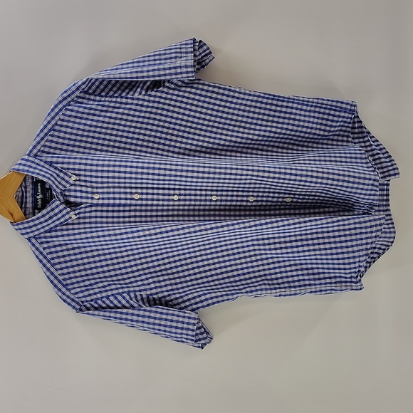 Polo Ralph Lauren Shirt Mens Large Blue Gingham Plaid Button Up Short Sleeve - Picture 1 of 3